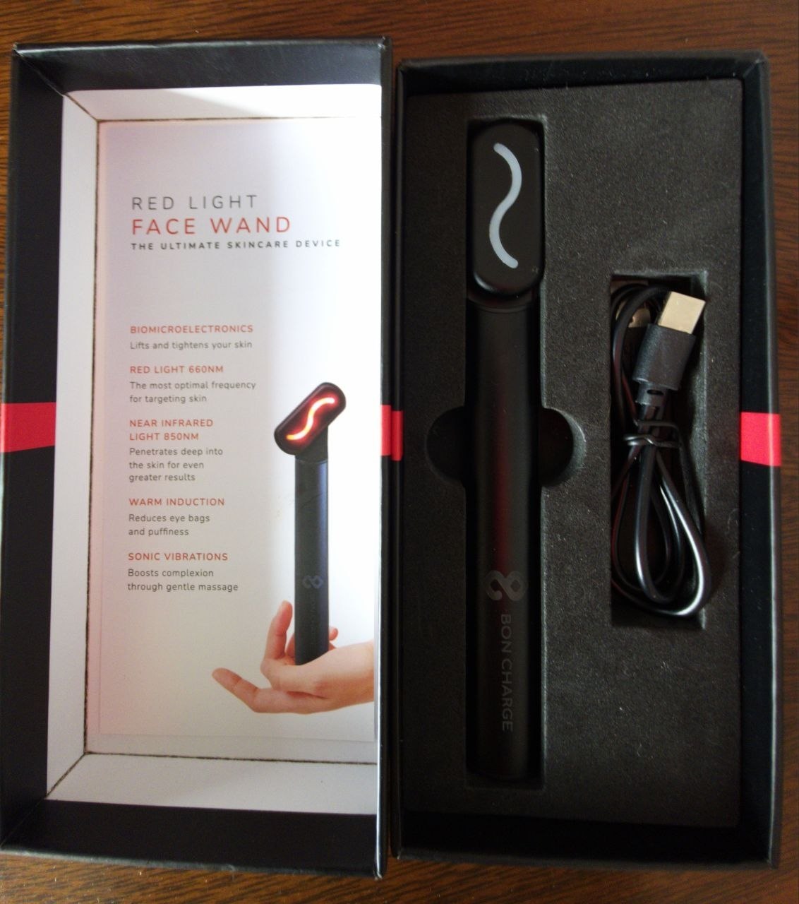 Светодиодный массажёр для ухода за кожей лица BON CHARGE Red Light Face Wand в о