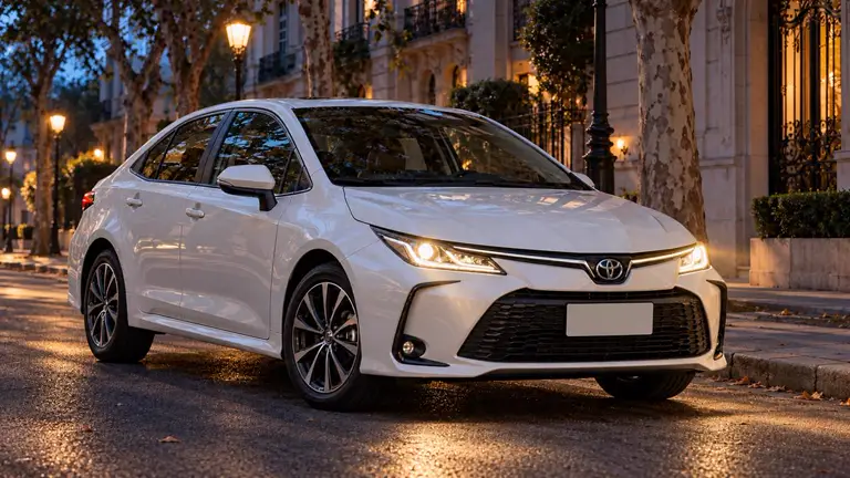 Toyota Corolla 2.0 SEG CVT 2024 — белый, фото 1 — фары включены