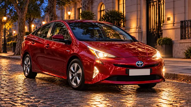 Toyota Prius 1.8 CVT 2020 — красный, фото 1 — фары включены