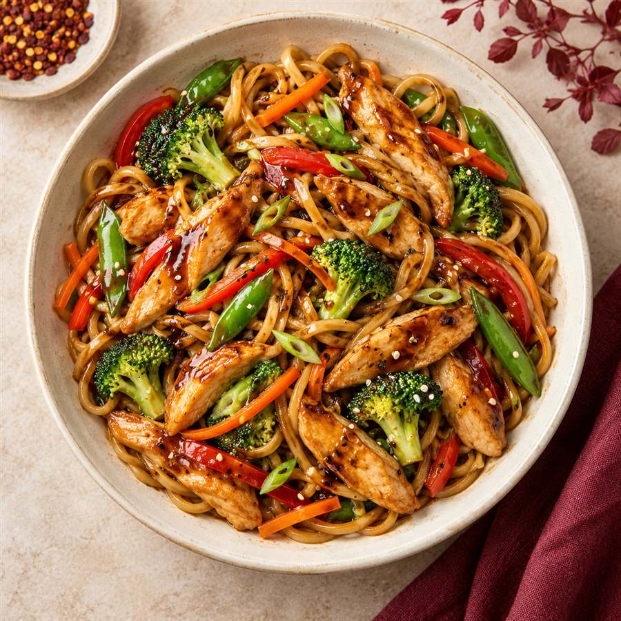 Wok de pollo y verduras