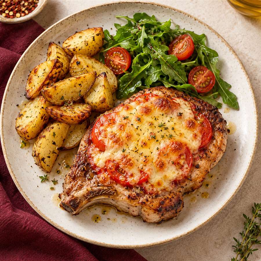 Milanesa de cerdo con tomate y queso