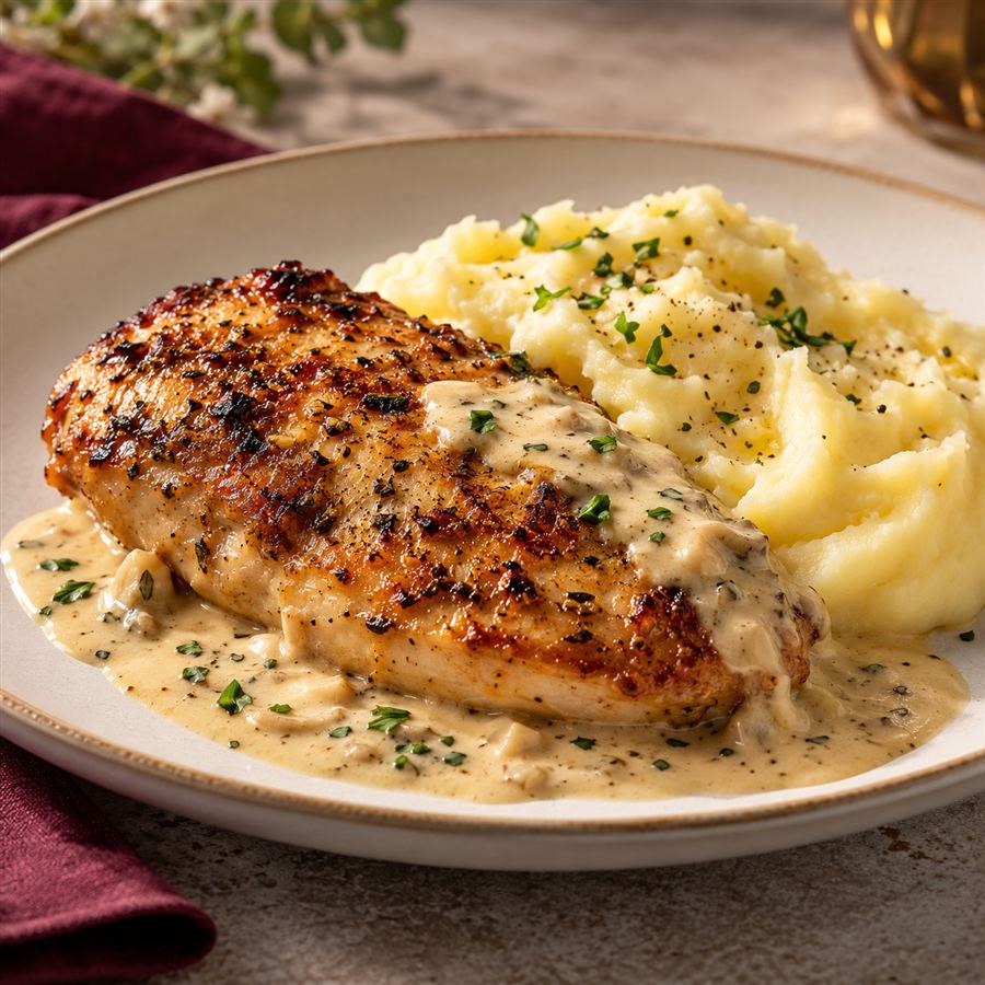 Hamburguesa de pollo con puré