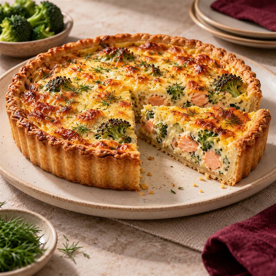 Quiche de salmón y brócoli