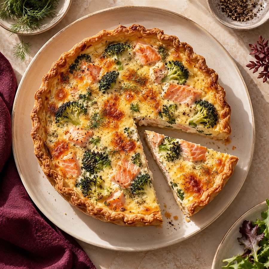 Quiche de salmón y brócoli