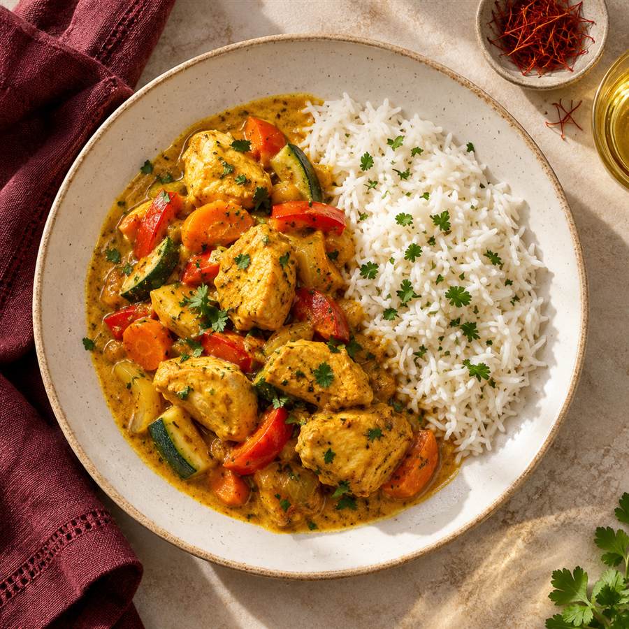 Pollo al curry con arroz