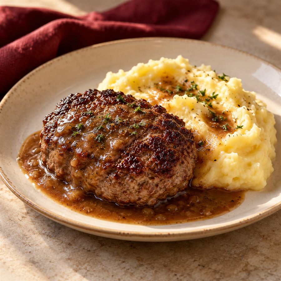 Hamburguesa casera con puré