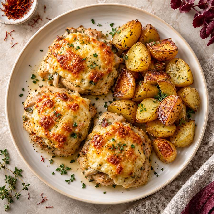 Nidos de pollo gratinados con queso