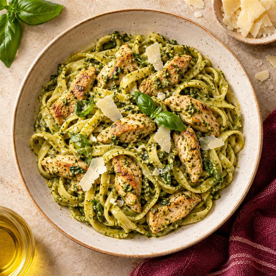 Pasta al pesto con pollo
