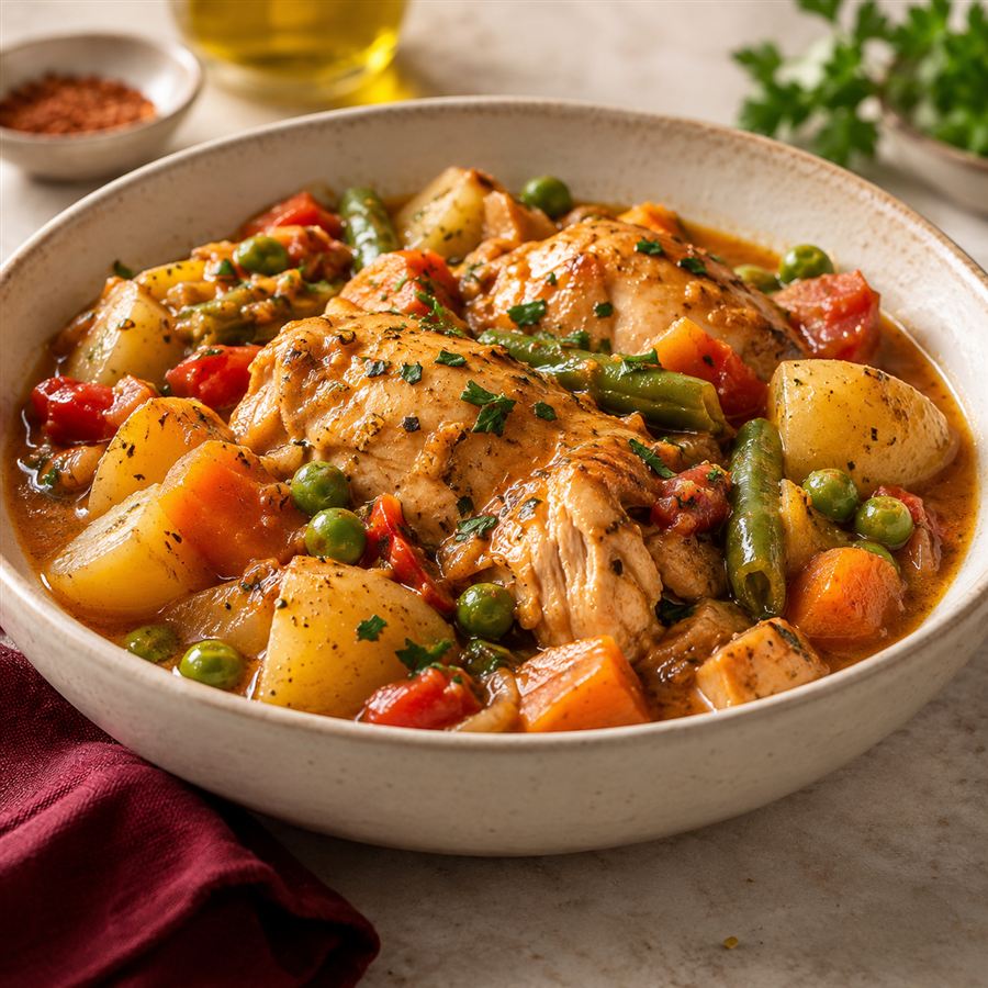 Guiso de verduras con pollo
