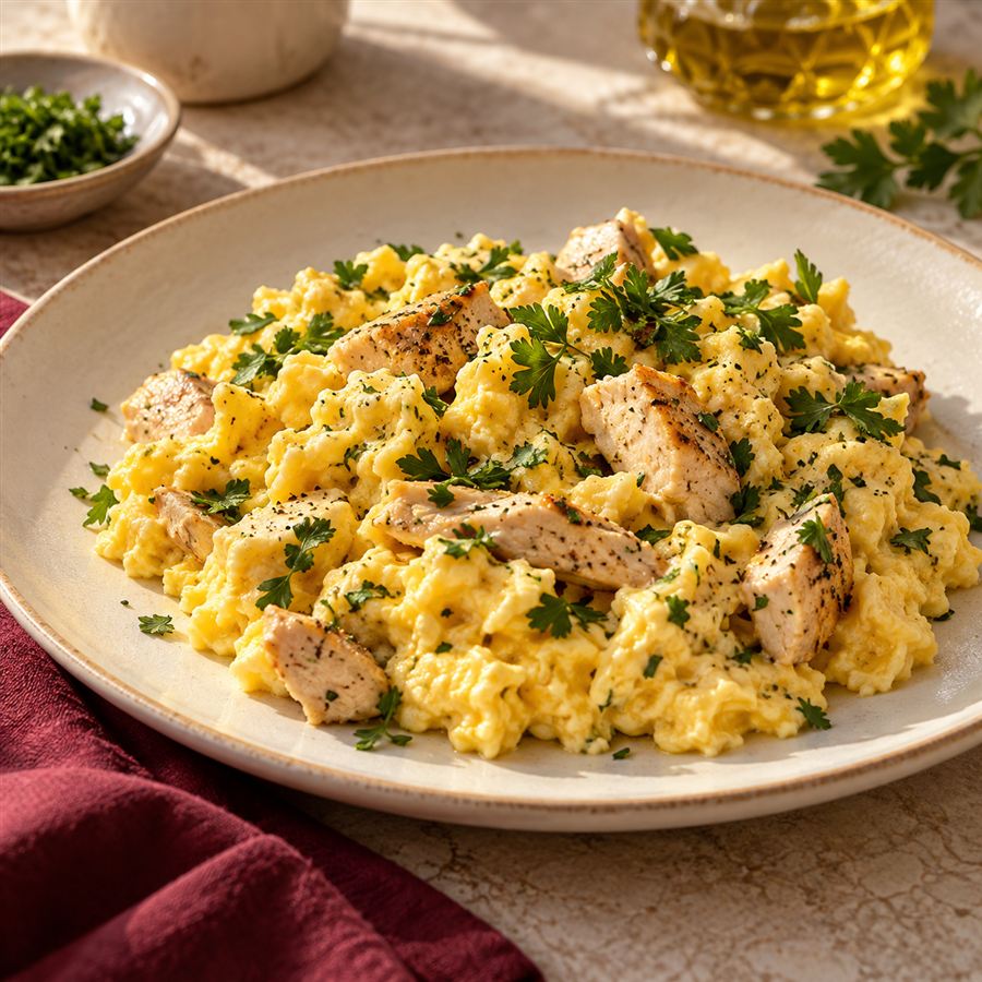 Revuelto de pollo y hierbas