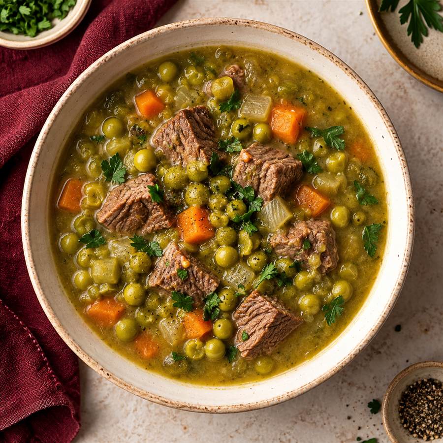 Sopa de arvejas con carne