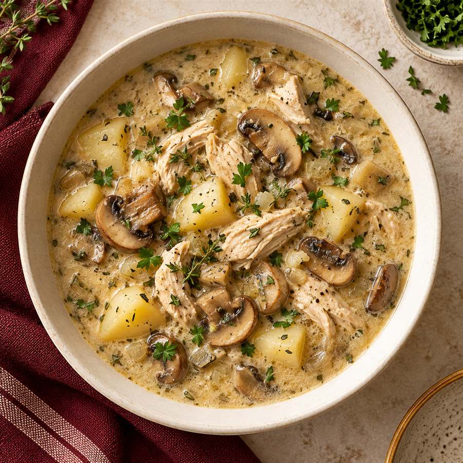 Sopa de hongos con pollo
