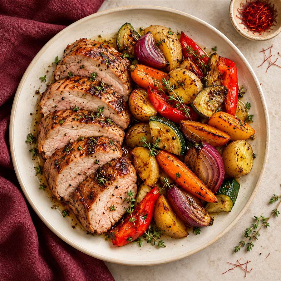 Cerdo con verduras al horno