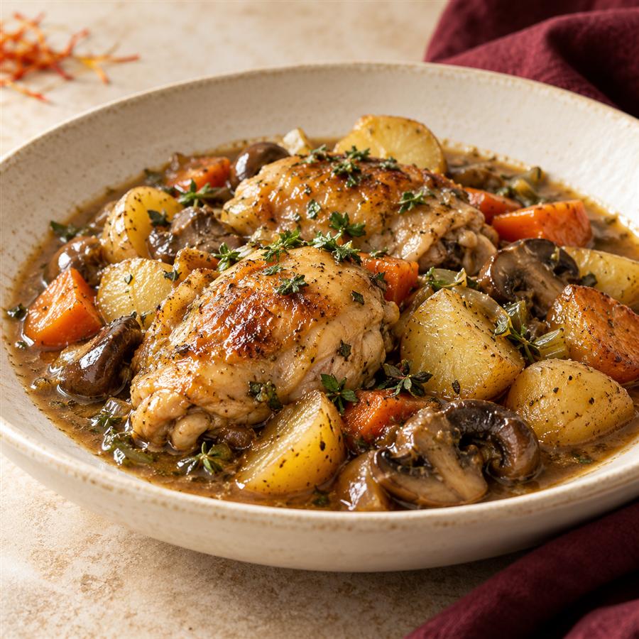 Guiso de pollo con hongos