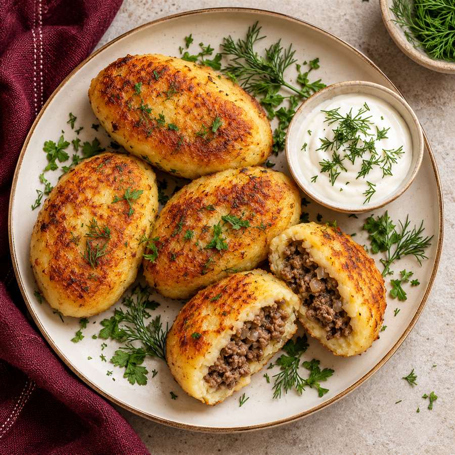 Croquetas de papa rellenas de carne
